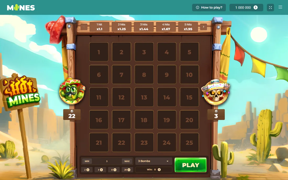 Hot-mines от InOut Games: над полем идёт лестница множителей за первые пять открытых клеток
